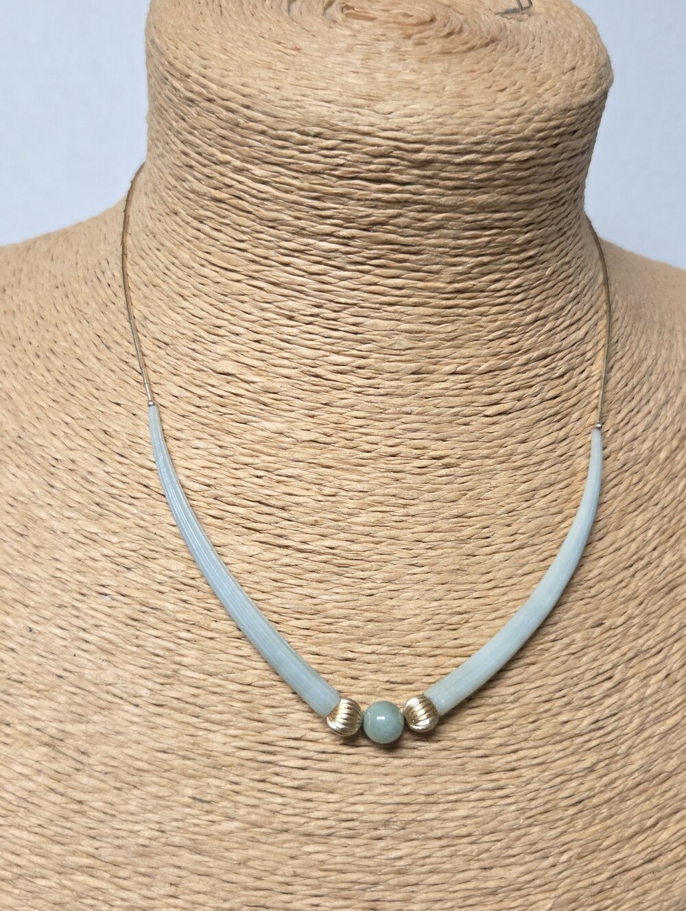Vintage Jade Maya 14K GF Dentalium Shells & Nephrite Jade Bead Necklace